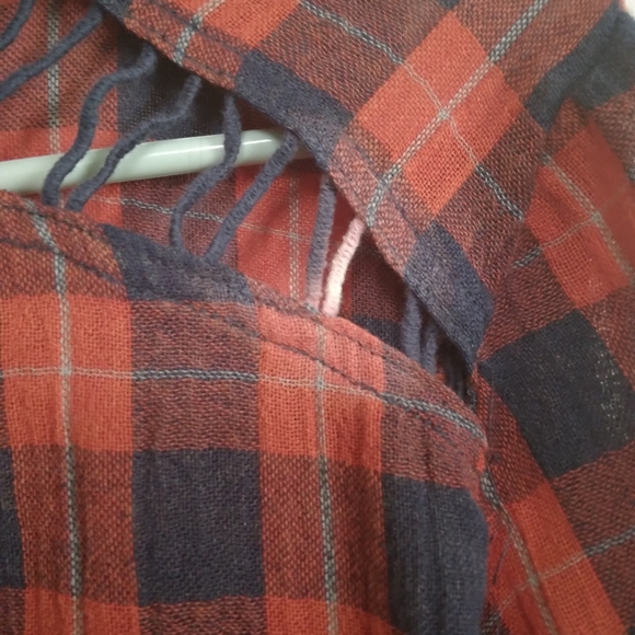 Free people orange & blue gauzy cut out  snap button flannel - Picture 5 of 7